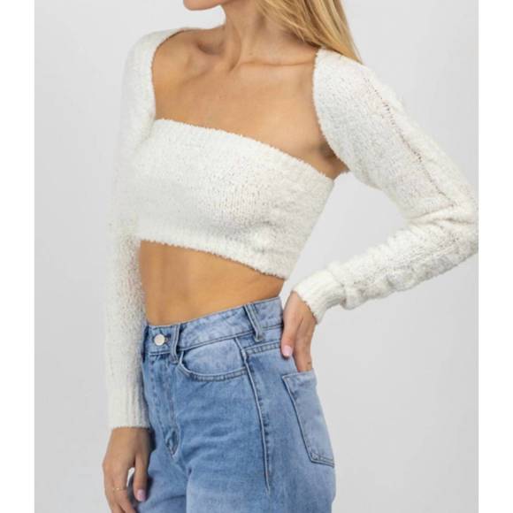 NEW OLIVACEOUS match made fuzzy bolero top in ivory - Picture 4 of 6